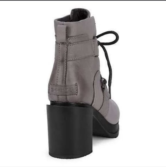 SOREL MARGO Leather Heel Booties Color Gray Size 10.5 With Laces - Picture 2 of 15